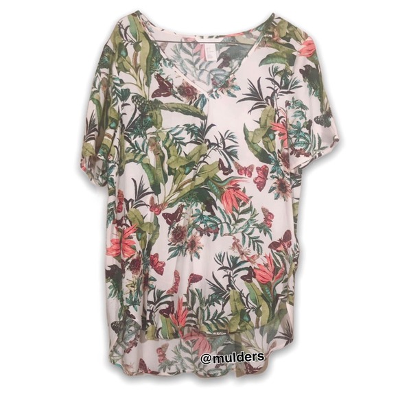 H&M White Floral Tropical Butterfly Blouse Size 2 - Picture 1 of 7